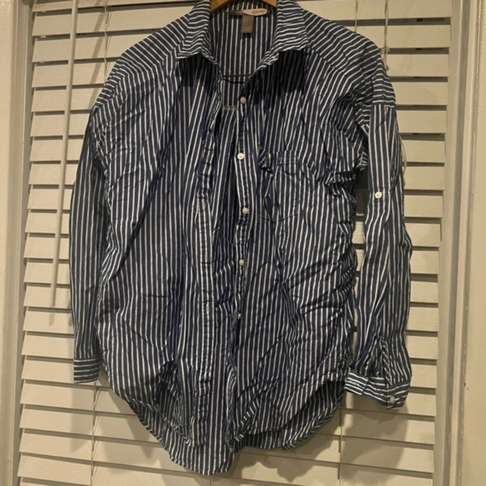 Blue and White striped button up top